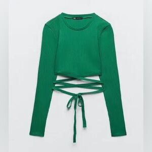 ZARA Green Cropped Tied Top